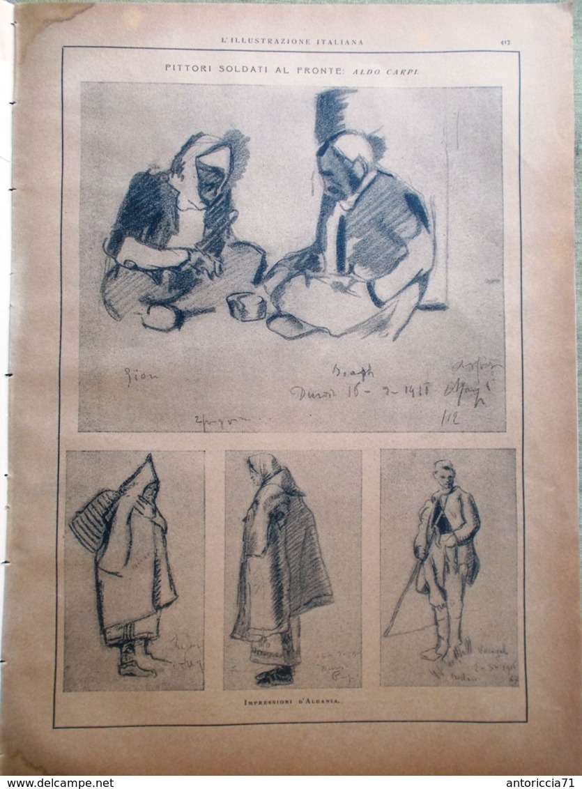 L'illustrazione Italiana 19 Novembre 1916 WW1 Aldo Carpi Cannoni Mentessi Rodi - Guerre 1914-18