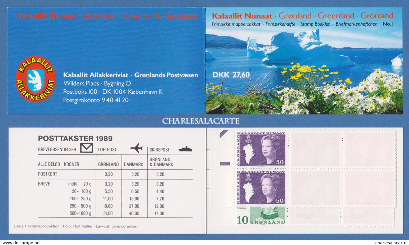 GREENLAND 1989 QUEEN MARGRETHE 27,60 KR. COMPLETE BOOKLET  FACIT H1 MINT UNUSED - Postzegelboekjes