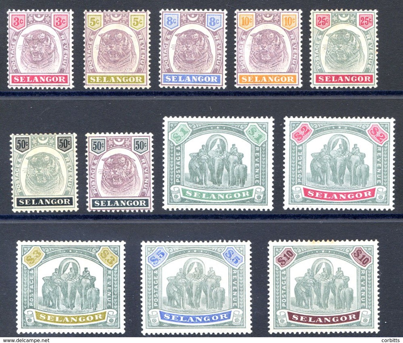 SELANGOR 1895-99 CCA 3c To $10 M, Slightly Toned $10 With Some Foxing. A Rarely Offered Set, SG.54/65. Cat. £2950 (12) - Sonstige & Ohne Zuordnung