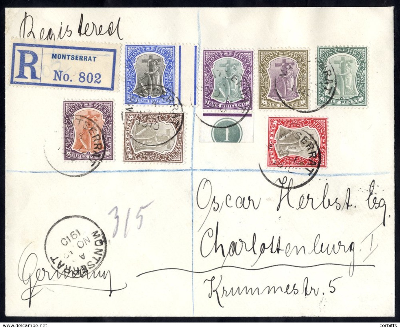 1910 Reg Cover To Charlottenburg, Germany, Franked ½d, 1d, 2d, 2½d, 3d, 6d & 1s (marginal With Plate Number) All Tied By - Other & Unclassified