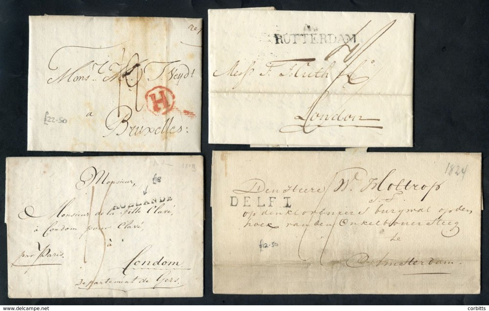 C1800-1840 Pre-stamp Covers With Variety Of Markings Including Amsterdam ‘H’, Straight-line & Boxed Town Marks And Date- - Other & Unclassified