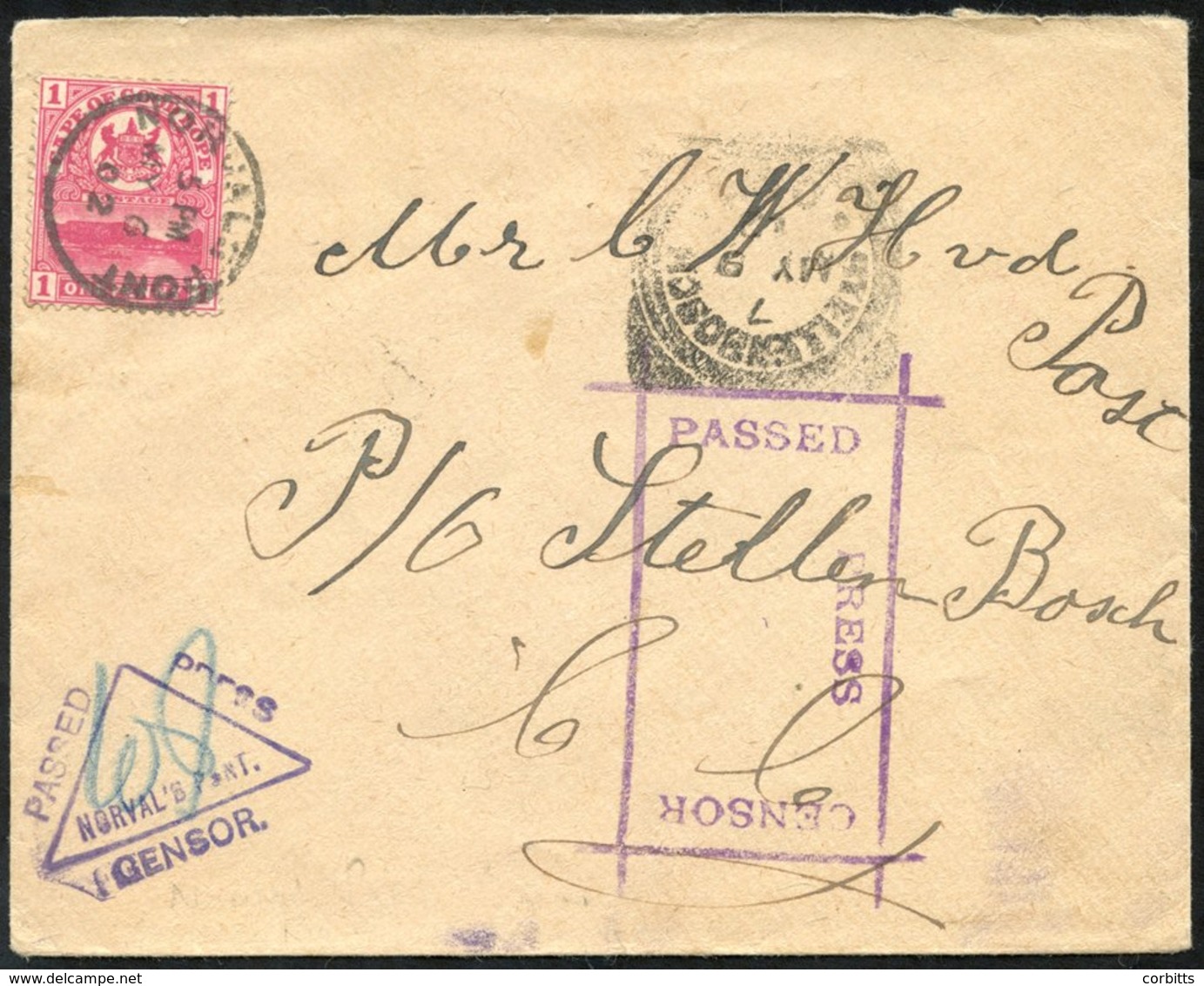 BOER WAR 1902 Censored Cover Sent From The Norval's Pont Burgher Camp, A Cape 1d Cancelled MY.6.02. Twice Censored, This - Other & Unclassified