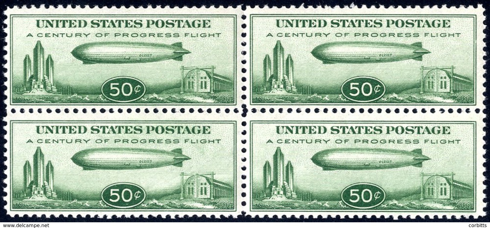 1933 50c Air Zeppelin, UM Block Of Four With Natural Gum Creasing, SG.A732. (4) Cat. £400. - Autres & Non Classés