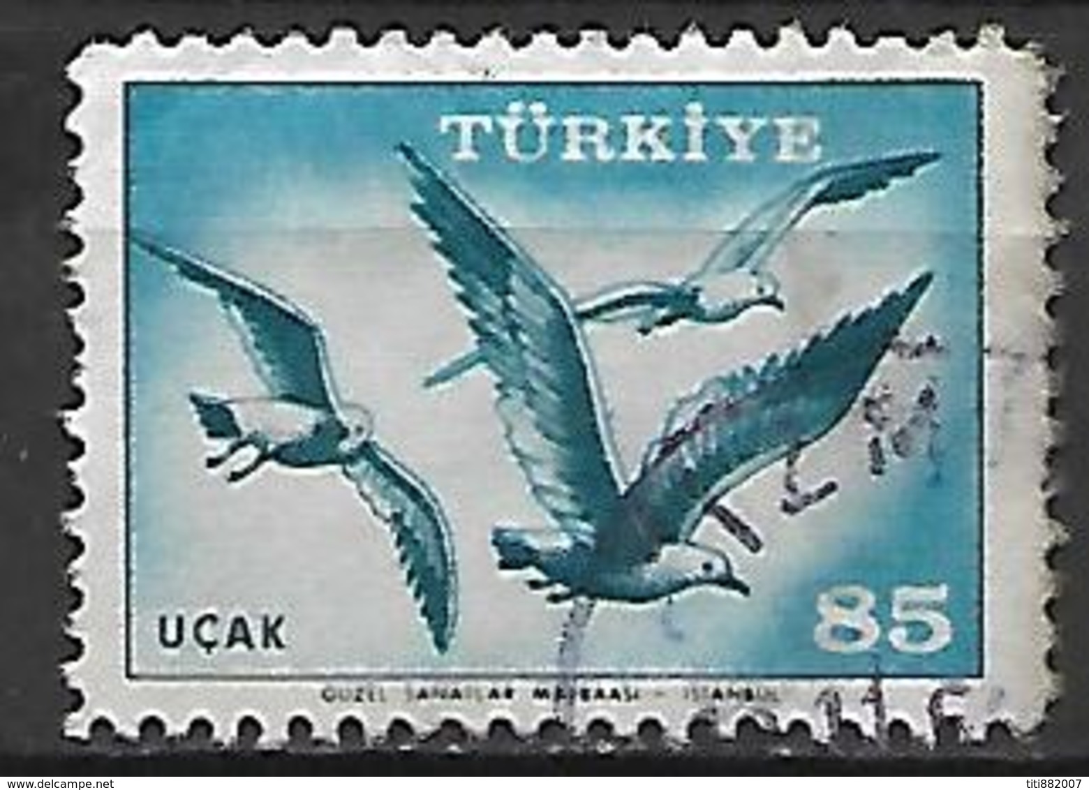 TURQUIE     -    Poste Aérienne   -   1959 .   Y&T N° 41 Oblitéré .    Oiseau  /   Mouette - Poste Aérienne