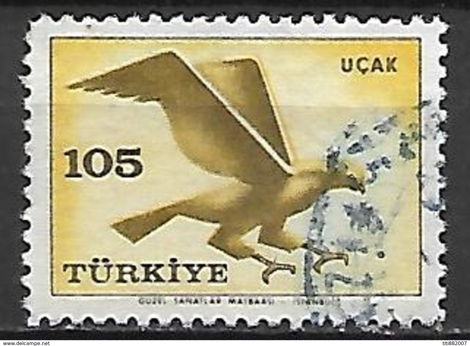 TURQUIE     -    Poste Aérienne   -   1959 .   Y&T N° 42 Oblitéré .    Oiseau  /   Aigle. - Poste Aérienne