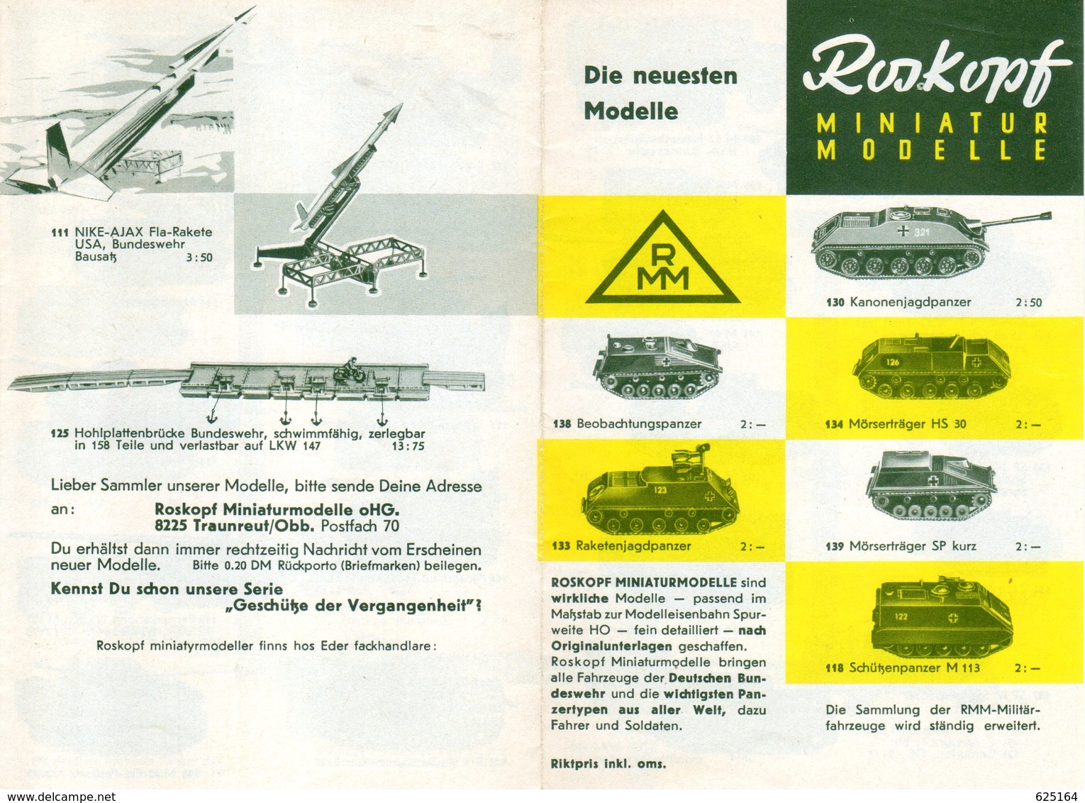 Catalogue ROSKOPF MINIATUR MODELLE RMM 1957 Neuheiten Spurweite HO - Echelle 1:87