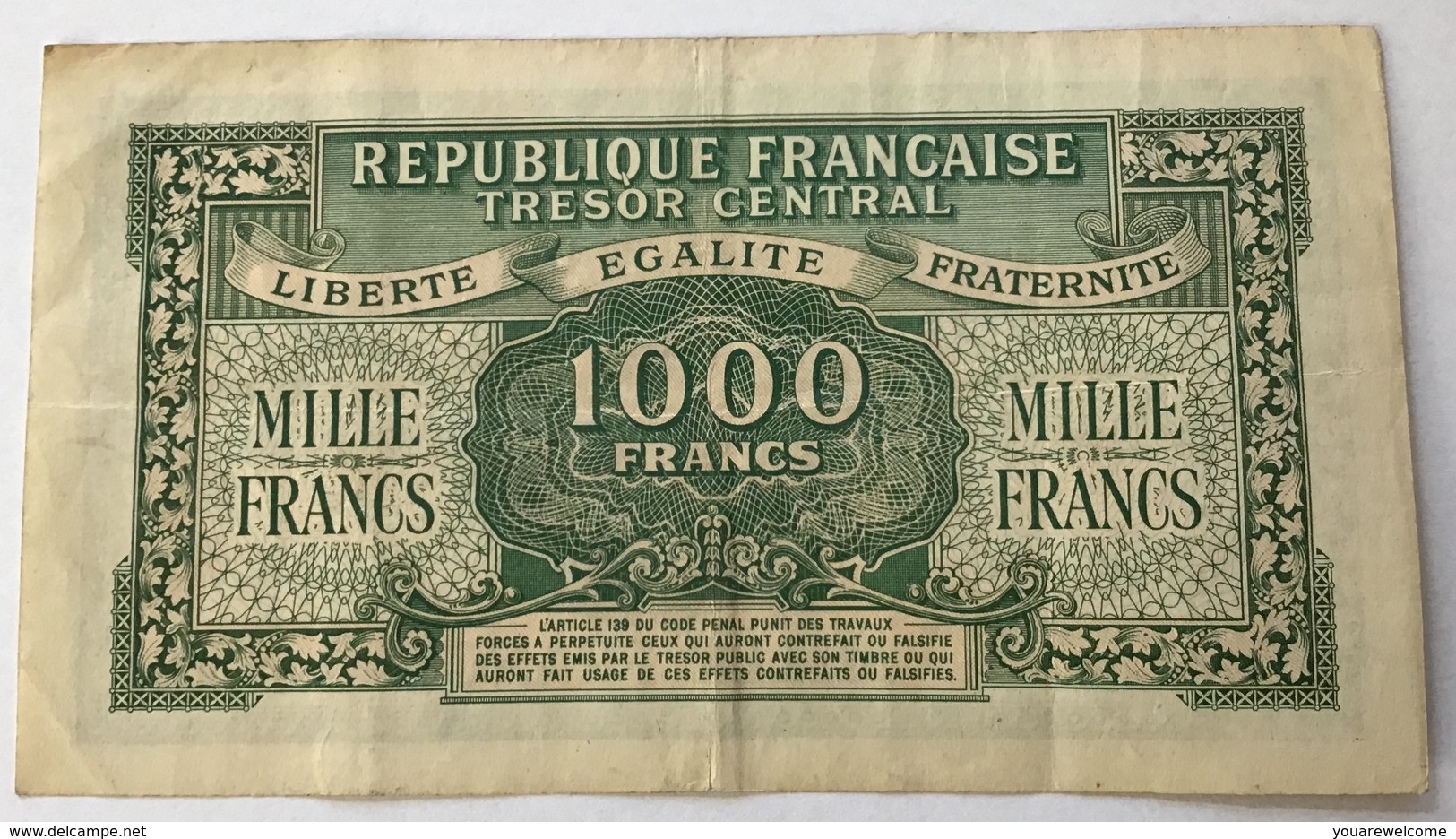 France, 1000 Francs, 1943-1945 Marianne, 1945, TTB, Fayette:VF 13.2 Chiffres Maigres (billets De Banque Banknote - 1943-1945 Marianne