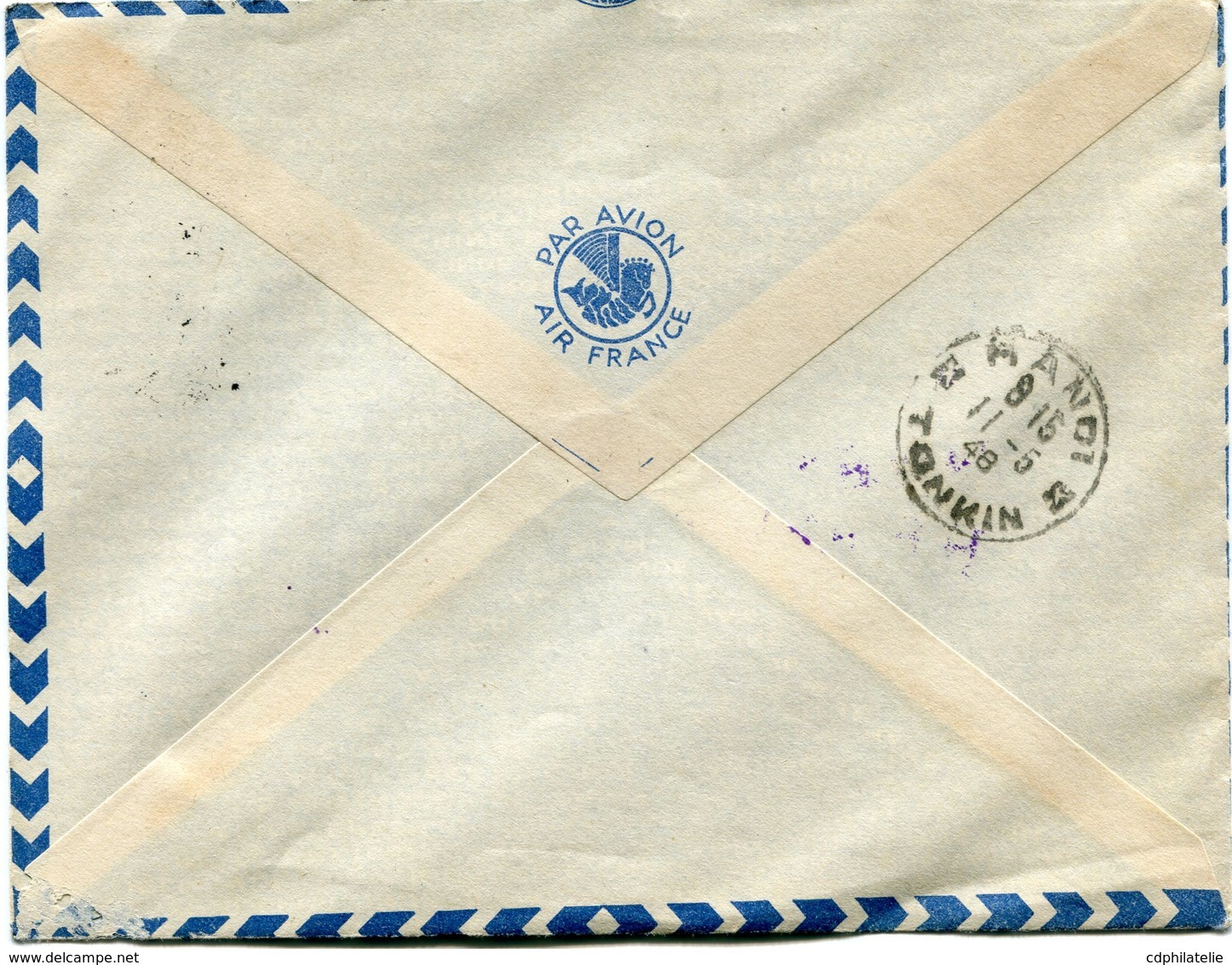 HONG KONG LETTRE PAR AVION AVEC CACHET "RE-OPENING OF THE LINE HONGKONG-HAIPHONG-HANOI 10 TH MAY 1948 BY AIR FRANCE" - Covers & Documents