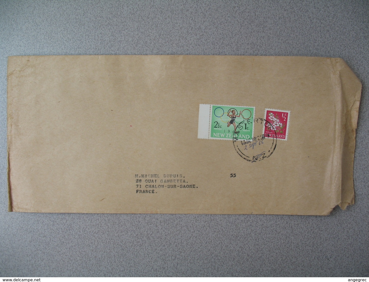 Nouvelle-Zélande Masterton 1968 Lettre   pour France - New Zealand Cover Fleur Jeux Olympiques Health - Briefe U. Dokumente