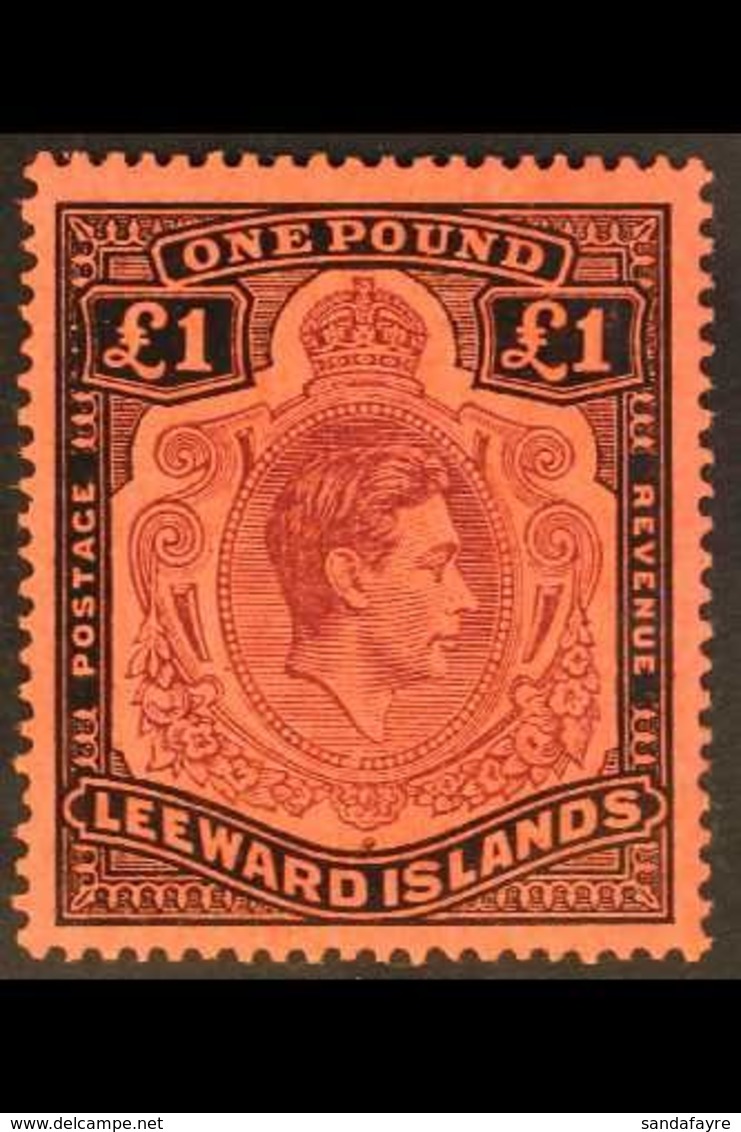 1838 - 1951 £1 Brown Purple And Black On Salmon, Geo VI, Variety "Missing Pearl", SG 114ba, Superb Mint Og, Barest Hint  - Leeward  Islands