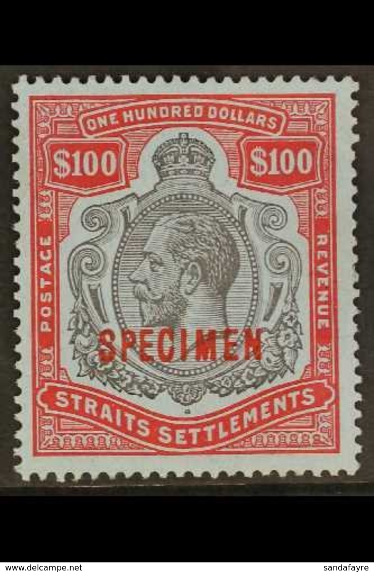 1912 - 13 $100 Black And Carmine On Blue, Geo V, Overprinted "Specimen", SG 214s, Very Fine Mint, Part Gum. Lovely Stamp - Straits Settlements