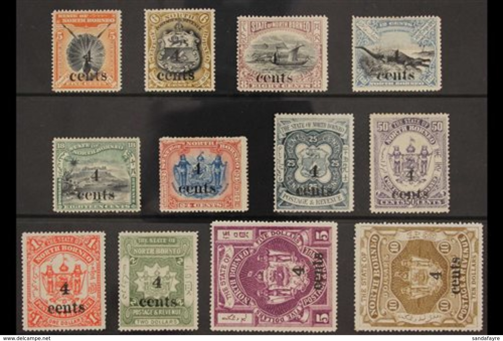 1904-05 "4 Cents" Surcharges, Complete Set, SG 146/57, Mint (12 Stamps). For More Images, Please Visit Http://www.sandaf - North Borneo (...-1963)