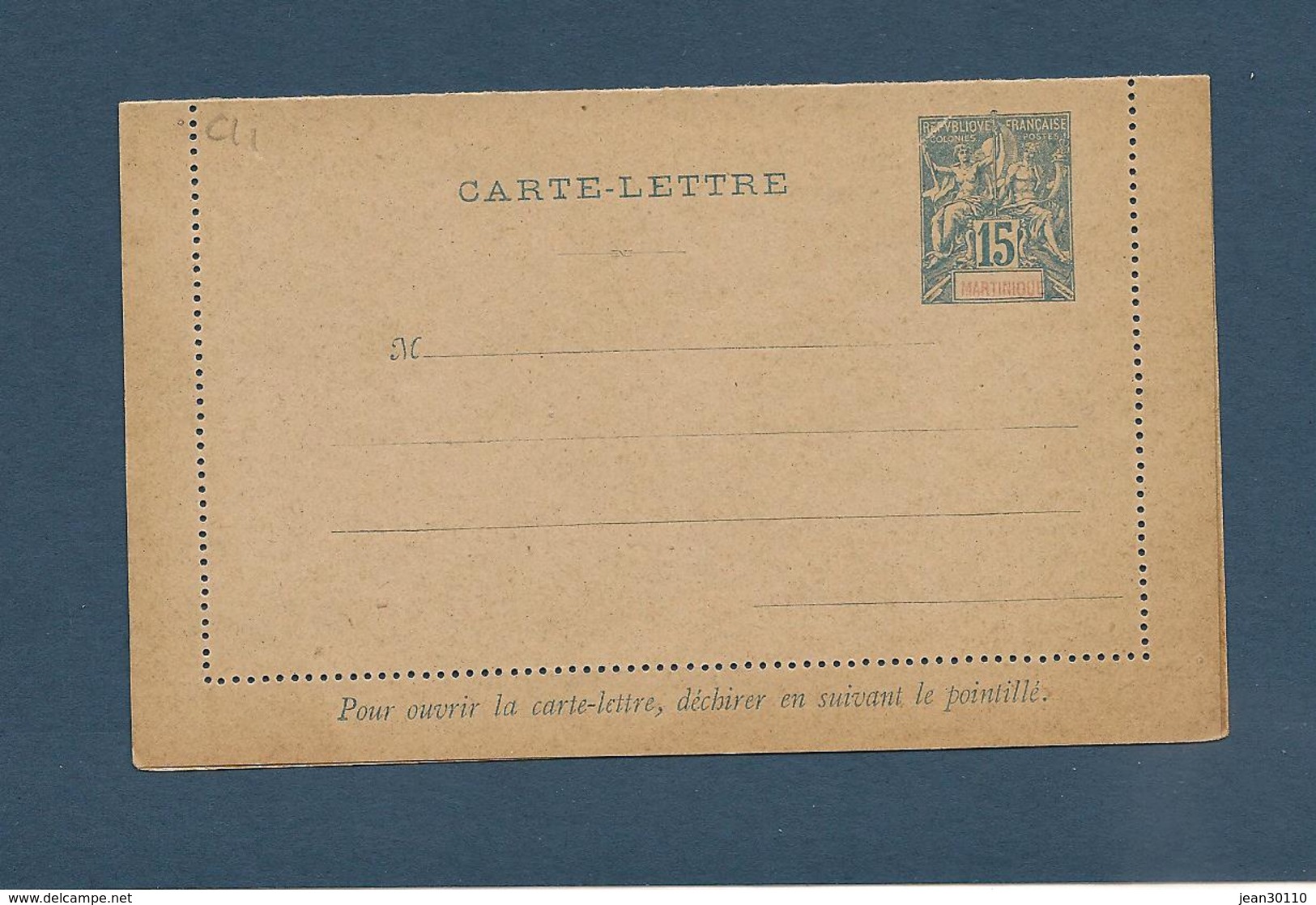 MARTINIQUE 1892 CARET LETTRE   Pré Oblitérée 15 C Bleu - Storia Postale