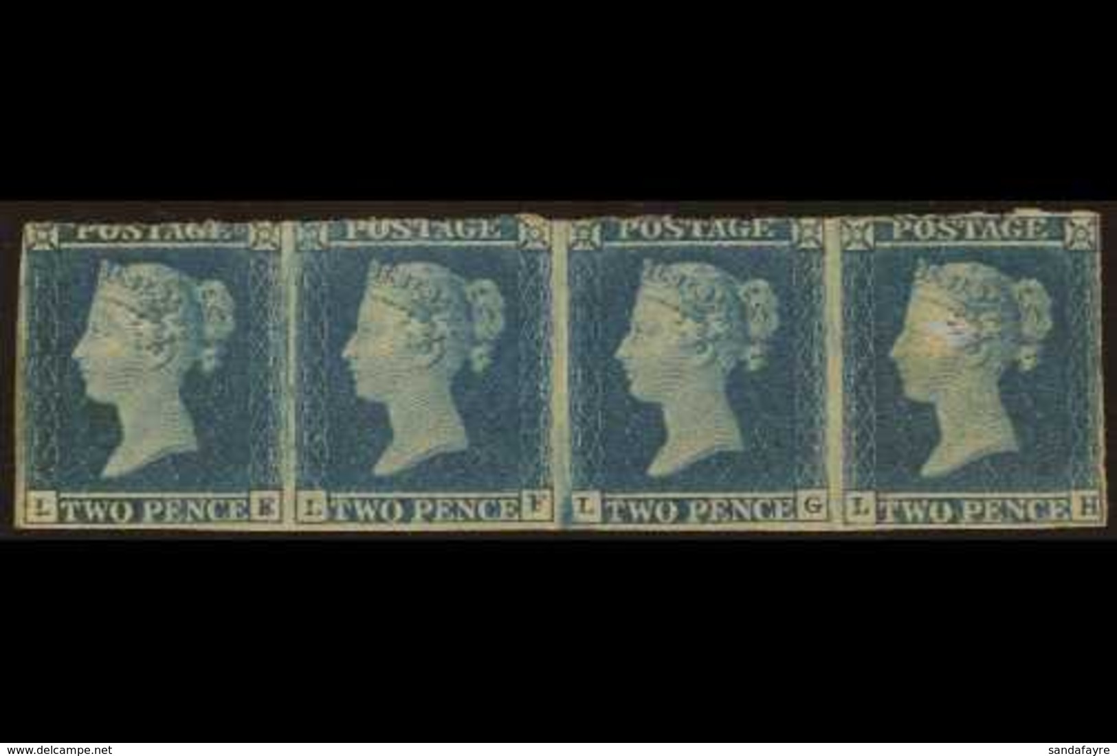 1841 2d Pale Blue Imperf. Plate 3 MINT STRIP OF FOUR 'LE - LH' With Full Margins To 3 Sides, Lightly Hinged With Some Di - Other & Unclassified