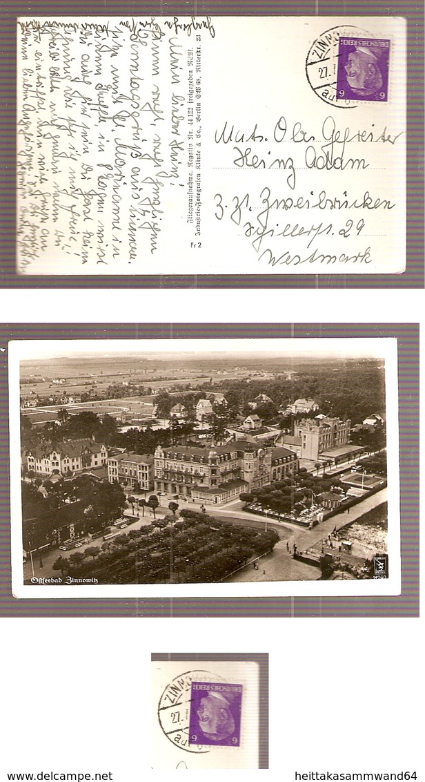 AK 14760 Ostseebad Zinnowitz 27.7.42 ZINNOWITZ Auf USEDOM Fliegeraufnahme Negativ Nr. 44122 Freigegeben RLM. - Zinnowitz