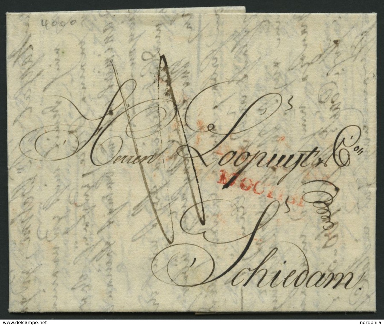 HAMBURG - GRENZÜBERGANGSSTEMPEL 1817, Forwarded-Letter Von Stettin über Hamburg Nach Schiedam, Vorderseitig Roter Unlese - Prephilately