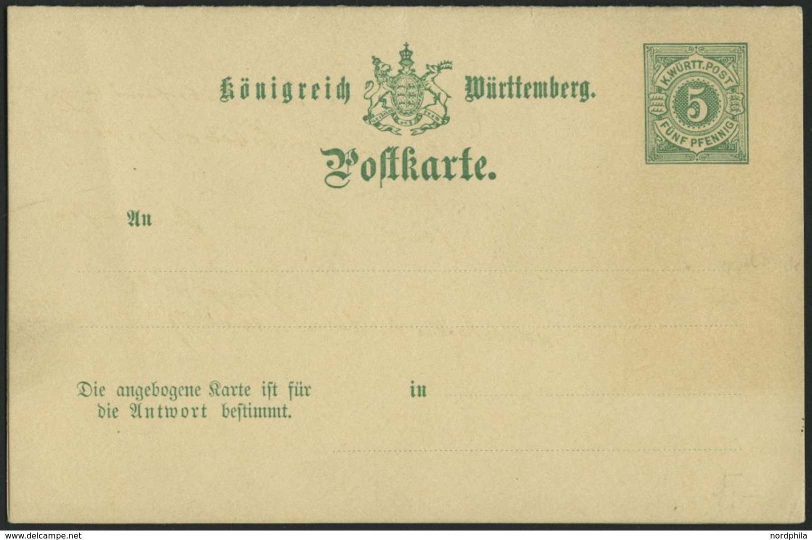 WÜRTTEMBERG P 33 BRIEF, 1890, 5/5 Pf., Rechteckiger Rahmen, Inlandskarte In Geänderter Schrift, Ohne Strich Unter Dritte - Other & Unclassified