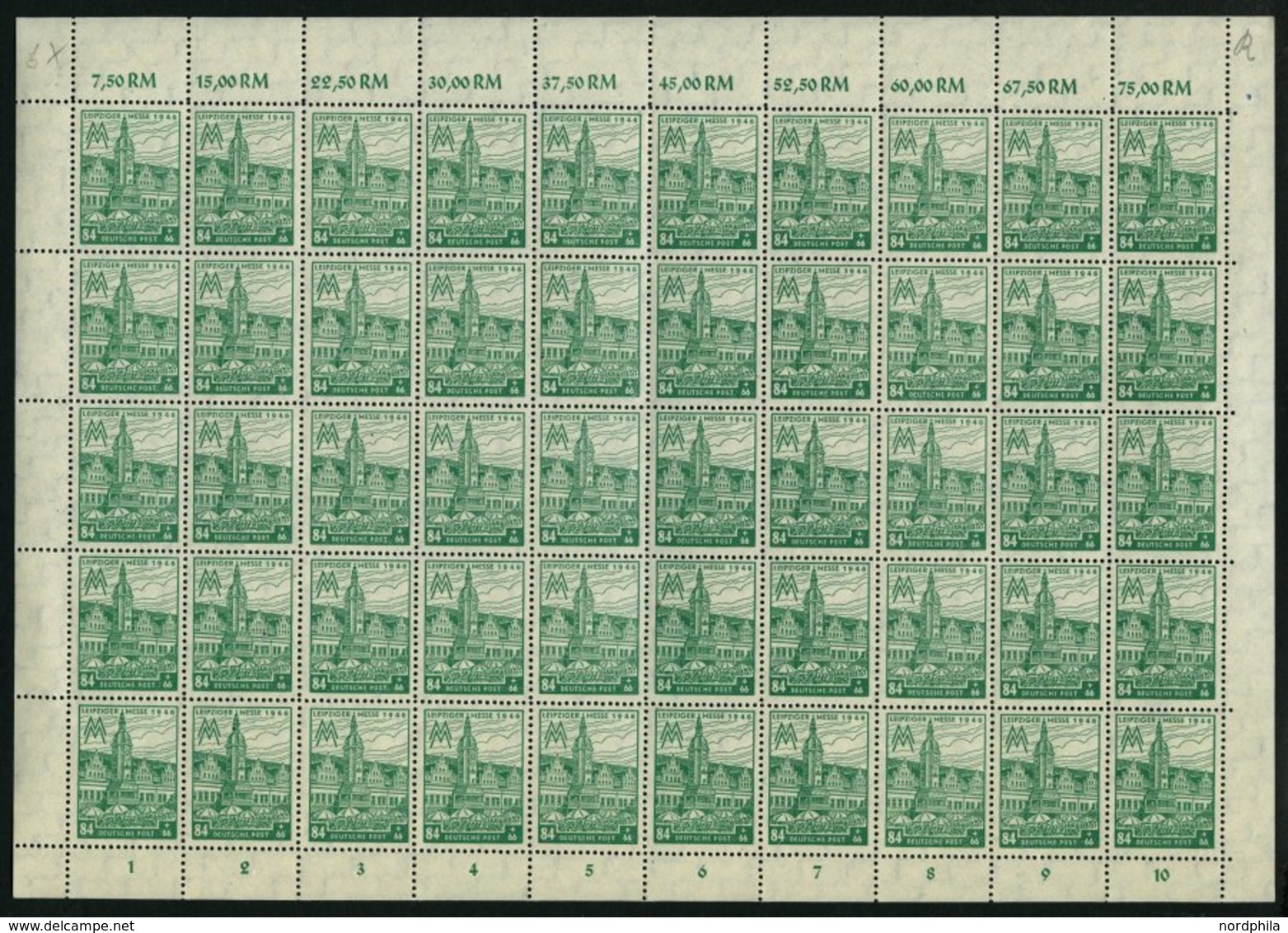 WEST-SACHSEN 165AXb **, 1946, 84 Pf. Schwärzlichgelbsmaragdgrün, Gezähnt, Wz. 1X, Im Bogen (50), Pracht, Gepr. Schulz, M - Other & Unclassified