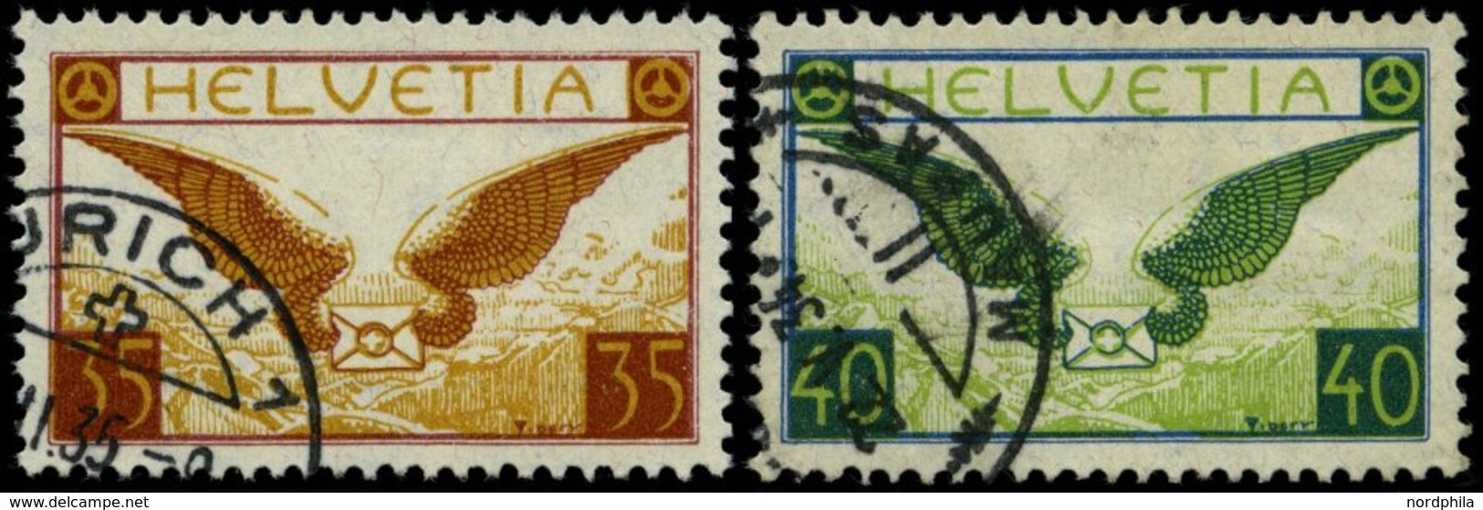 SCHWEIZ BUNDESPOST 233/4x O, 1933, Geflügelter Brief, Gewöhnliches Papier, Pracht, Mi. 160.- - 1843-1852 Federal & Cantonal Stamps