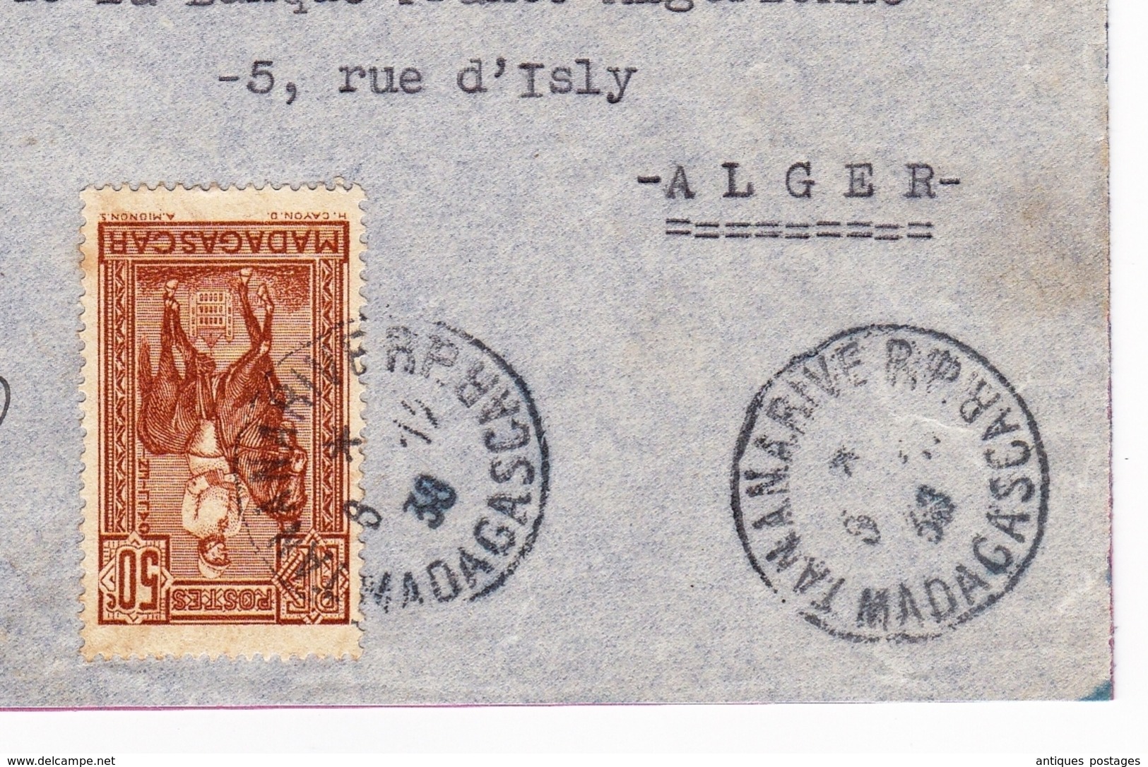Lettre Recommandée 1938 Antananarivo Tananarive Madagascar Alger Algérie Banque Franco Algérienne - Briefe U. Dokumente