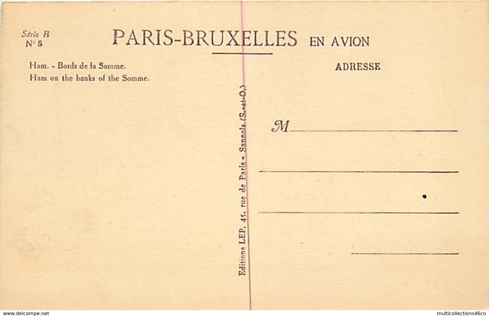 100719A - BELGIQUE HAM - AVIATION PARIS BRUXELLES En Avion Série B N°5 LEP - Ham