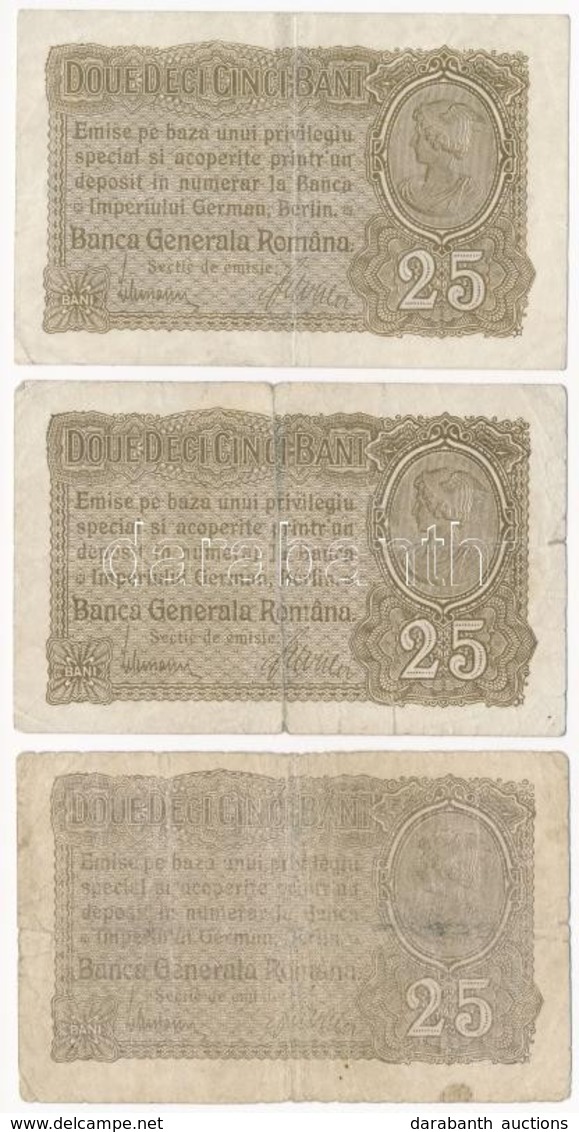 Románia/Német Megszállás 1917. 25b 3(x) C:III,III-
Romania 25 Bani (3x) C:F,VG - Ohne Zuordnung