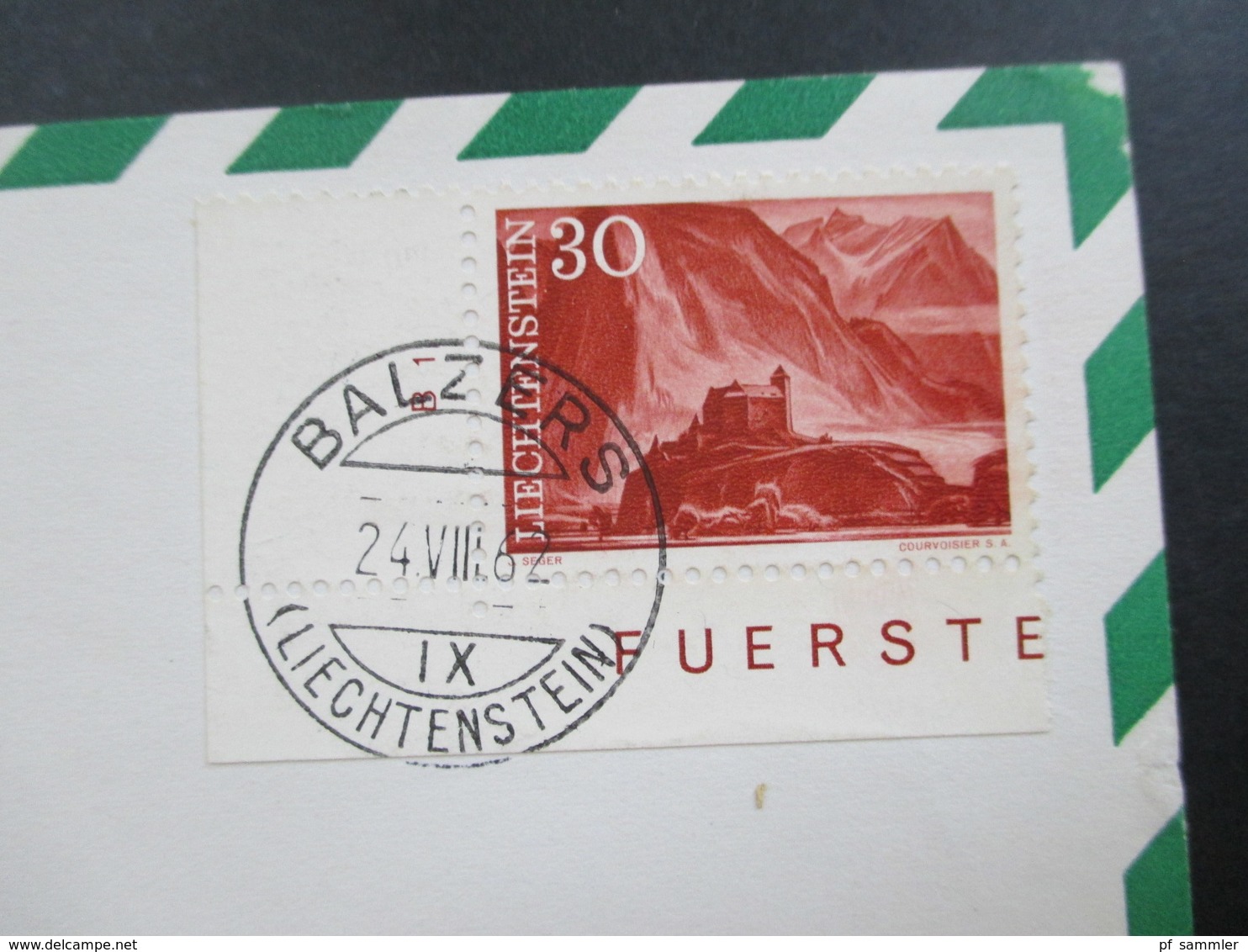 Liechtenstein 1962 Landschaften Eckrand Balzers über Prag Nach Leipzig. Sonderflugverkehr Leipziger Herbstmesse 1962 - Brieven En Documenten