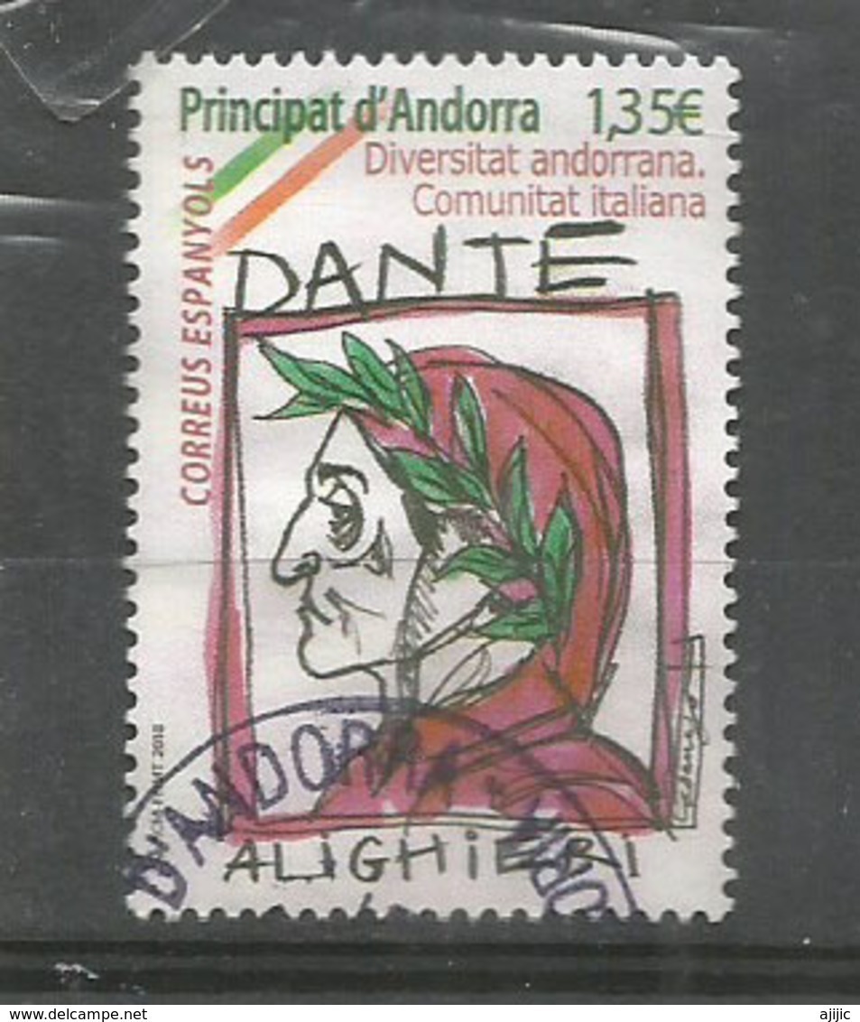 2018 Hommage à Dante Alighieri, Poète, écrivain, Père De La Langue Italienne, Timbre Oblitéré, 1 Ere Qualité. AND.ESP - Used Stamps