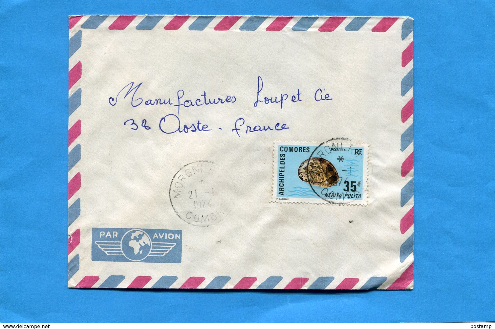 MARCOPHILIE-COMORES-Lettre>Françe Cad Moroni-1974 -stamp N°75 Coquillage - Nerita Polita - Briefe U. Dokumente