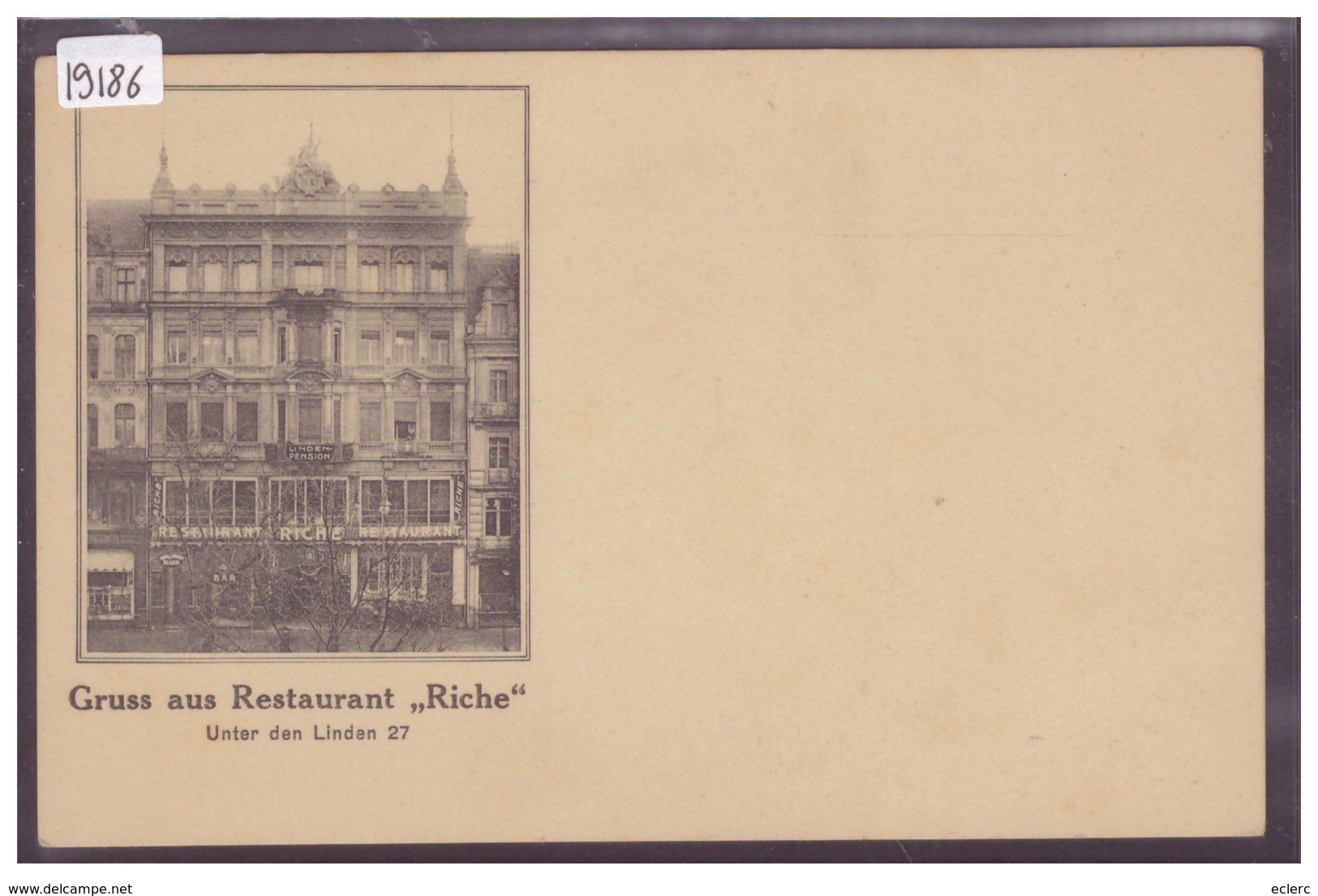 BERLIN - RESTAURANT " RICHE " - UNTER DEN LINDEN 27 - TB - Tempelhof