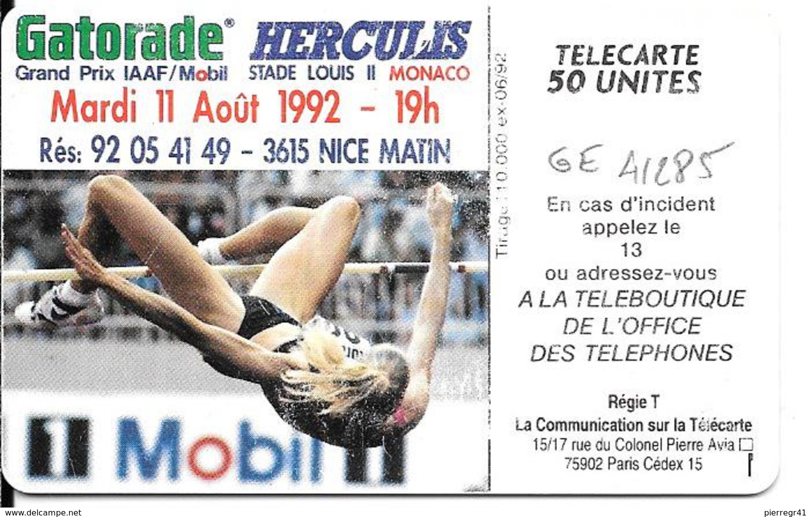 CARTE-PUCE-MONACO-50U-MF 24-SC5-HERCULIS 92-V°N°5 Ge41285-UTILISE-BE- - Monace