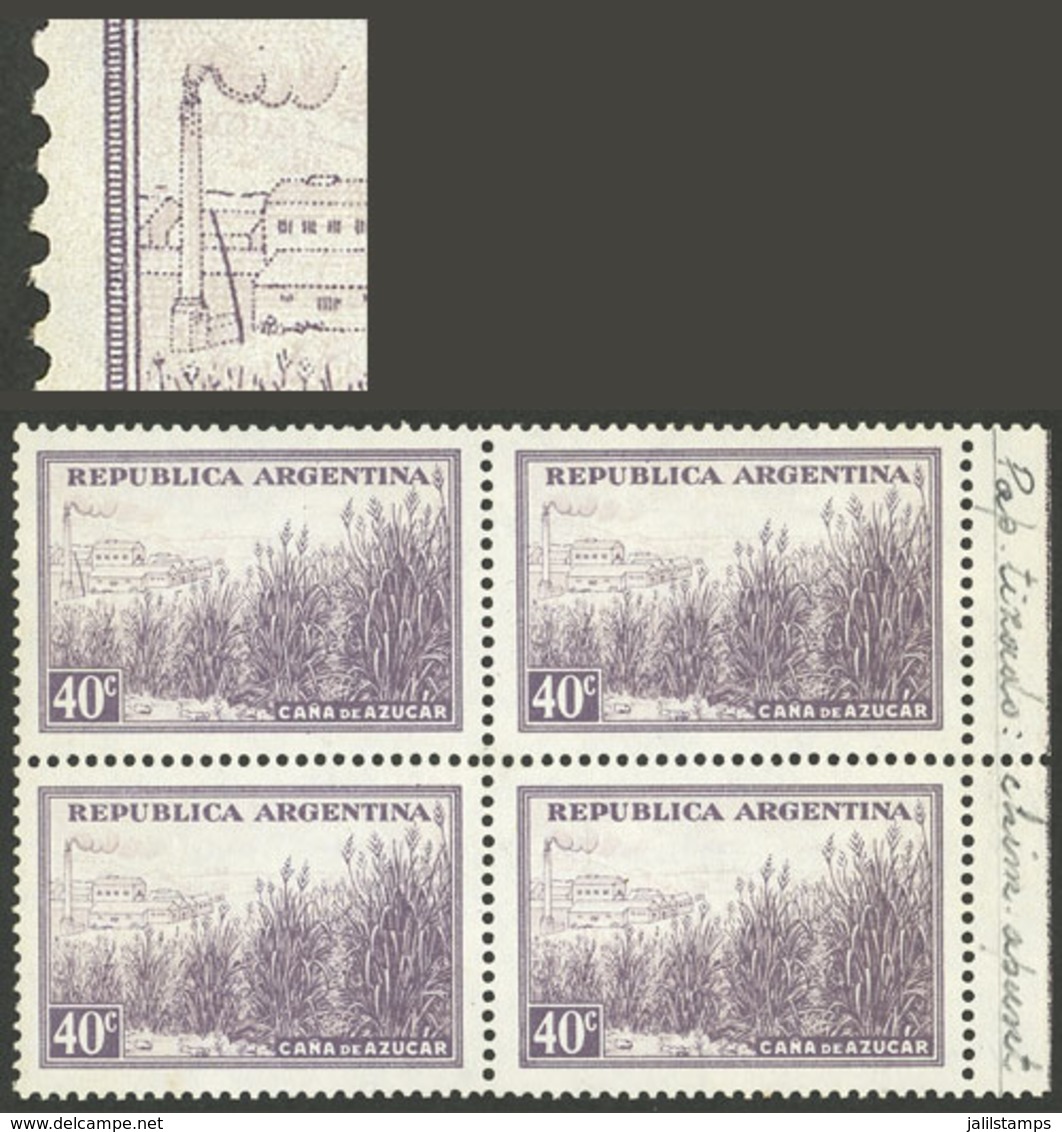 ARGENTINA: GJ.768Aa, 40c. Sugar Cane, Glazed Paper, Block Of 4, One With Variety "Telegraph Post", VF" - Otros & Sin Clasificación