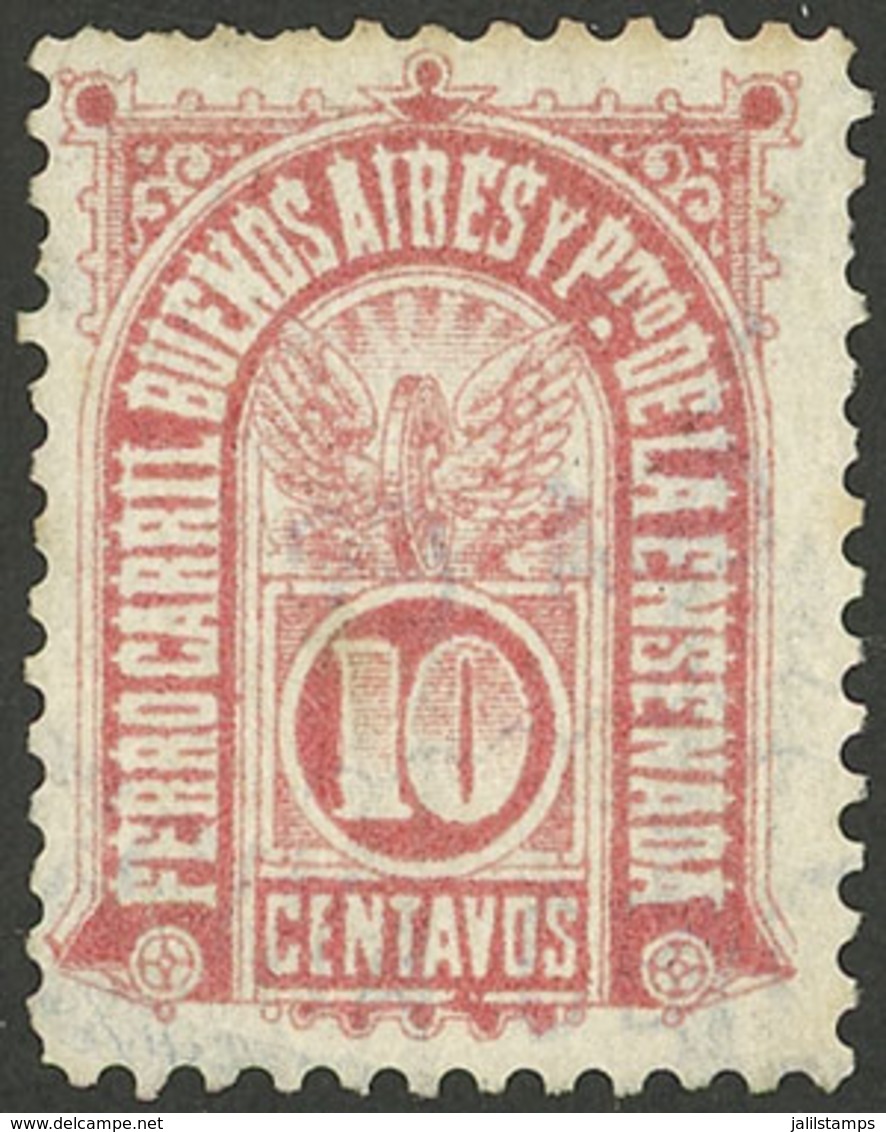 ARGENTINA: GJ.57A, 10c. Ferrocarril Buenos Aires A Puerto De La Ensenada, With Letter Wmk, Lightly Cancelled, VF, Extrem - Telegrafo