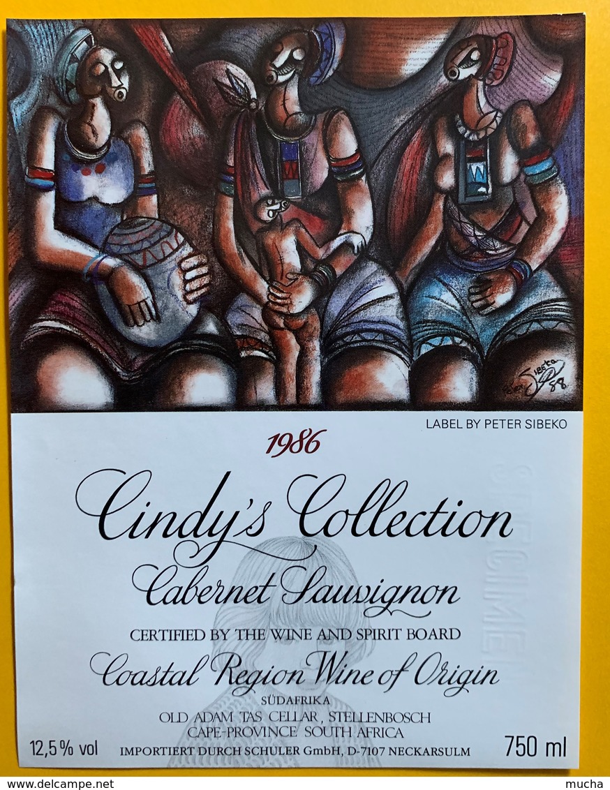 10986  - Cindy's Collection  Cabernet Sauvignon 1986 Afrique Du Sud Artiste Peter Sibeko Spécimen - Kunst