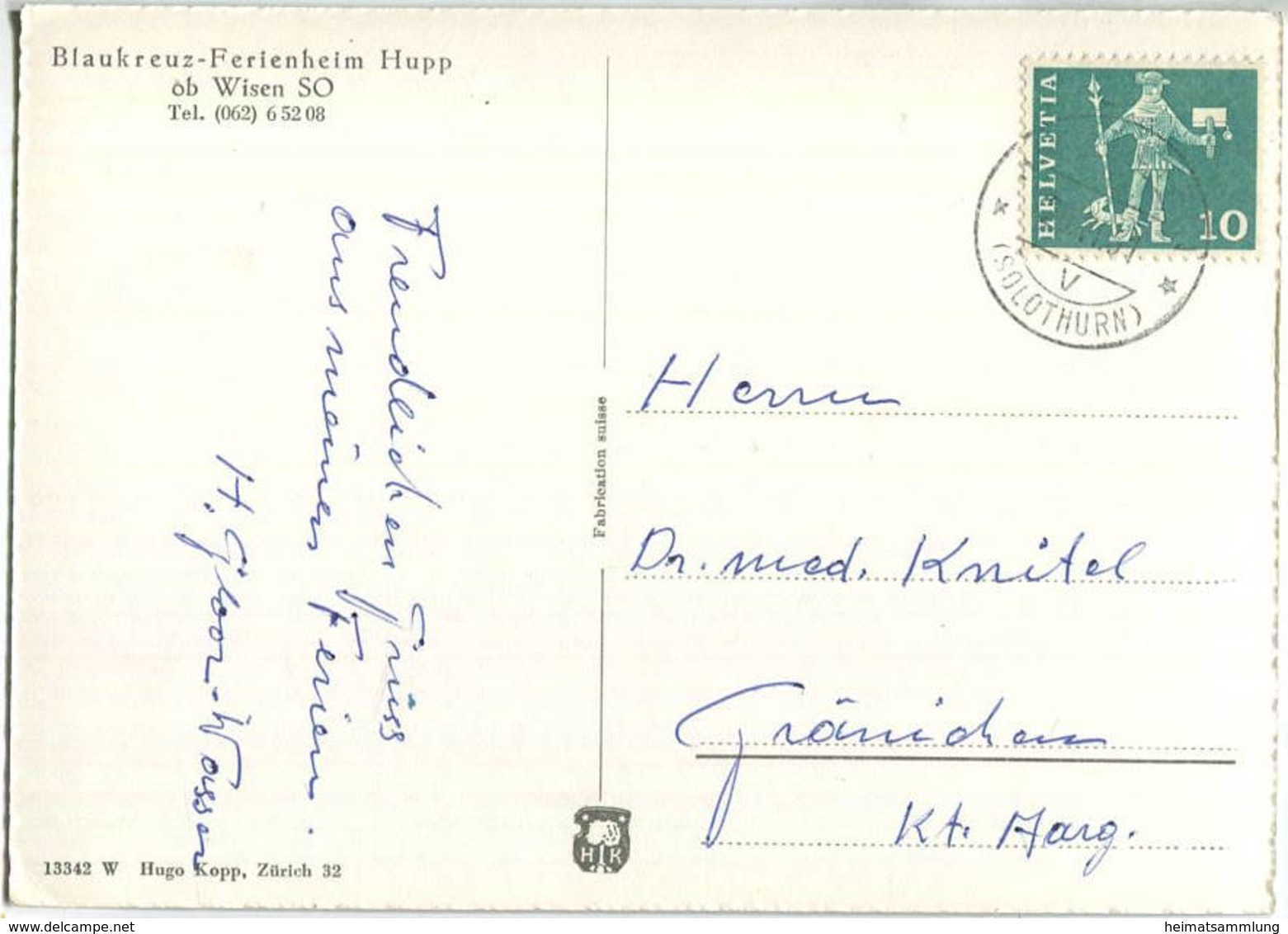 Wisen - Blaukreuz Ferienheim Hupp - Foto-AK Grossformat - Verlag Hugo Kopp Zürich Gel. 1961 - Wisen
