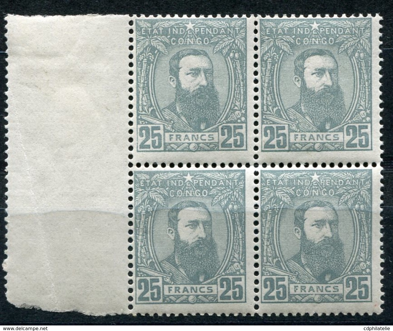 CONGO BELGE COB N°13A ** / * LEOPOLD II DE TROIS QUARTS A DROITE EN BLOC DE 4 - 1884-1894