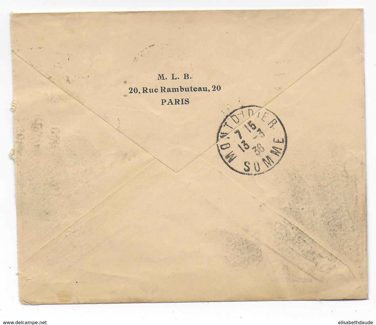 1936 - PAIX PERFORE PERFIN ML - ENVELOPPE De PARIS => MONTDIDIER (SOMME) - Sonstige & Ohne Zuordnung