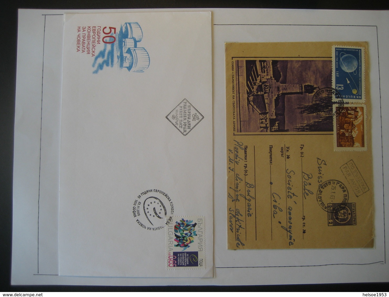 Bulgarien 1963, 2000- Ganzsache Bildpostkarte Luftpost 1963, FDC Beleg 50 Jahre Menschenrechtskonvention Mi. 4492 - Postcards