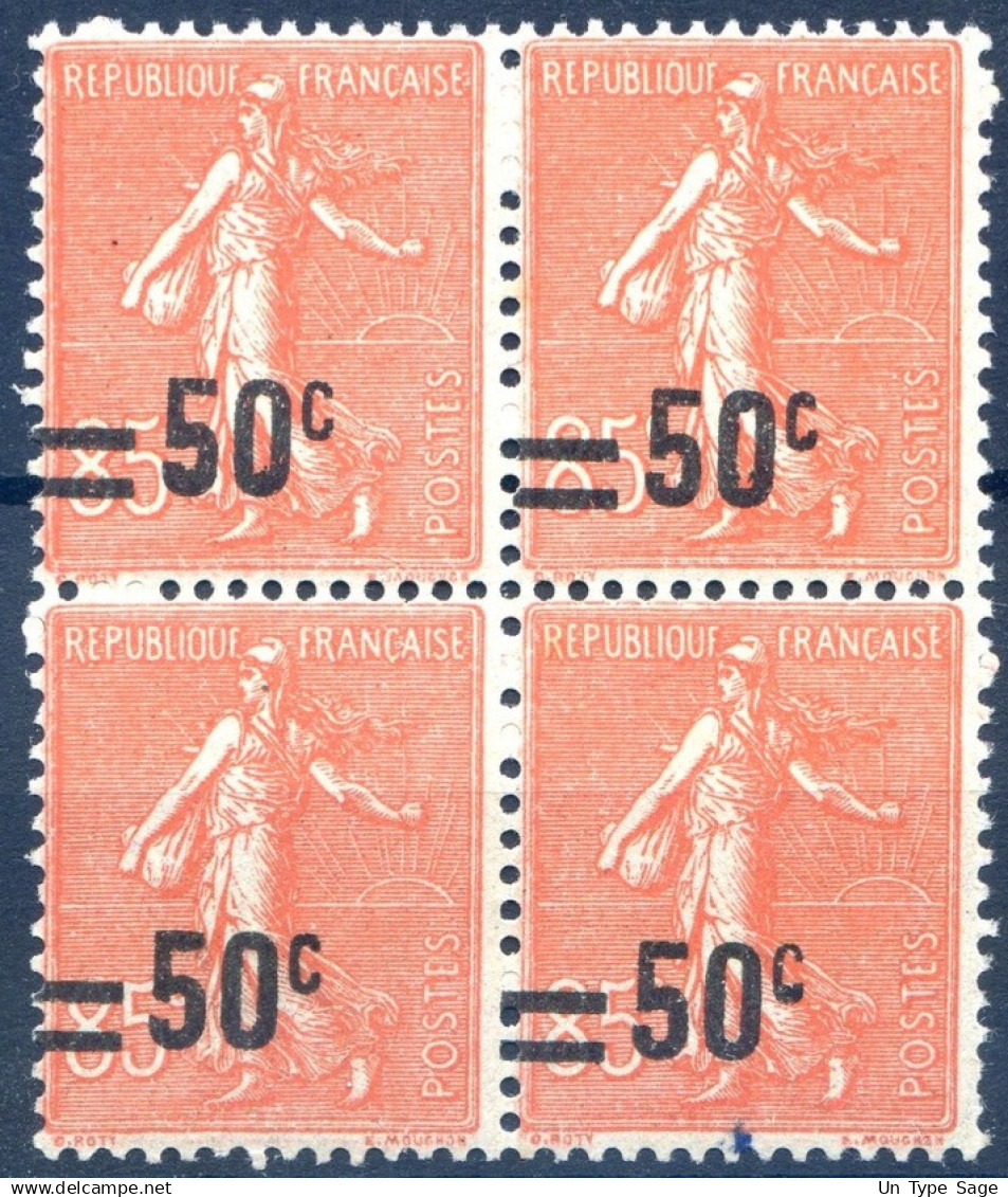 France Semeuse Lignée Surchargée N°221, Neuf En Bloc De 4 - (F002) - 1903-60 Sower - Ligned