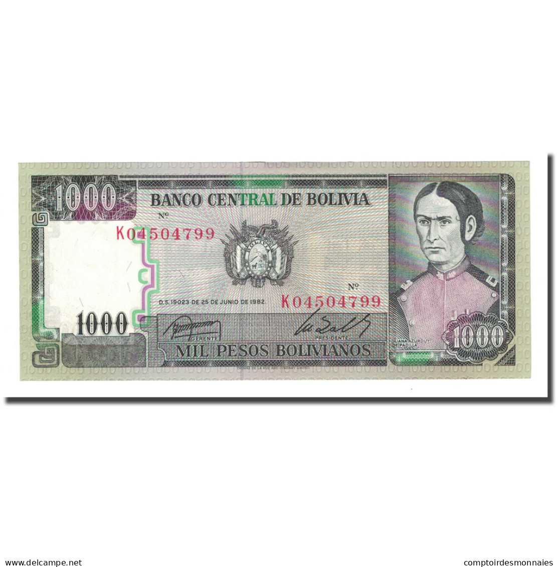 Billet, Bolivie, 1000 Pesos Bolivianos, D. 1982-06-25, KM:167a, NEUF - Bolivien