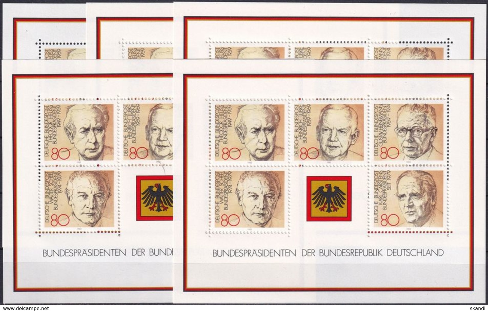 DEUTSCHLAND 1982 Mi-Nr. Block 18 5 Stück ** MNH - 1981-1990