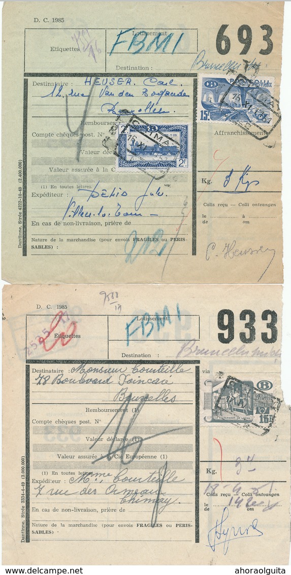 29/457 -- 5 Documents TP Chemin De Fer Gare De CHIMAY 1937/1950 - Divers Expéditeurs Et Cachets - Andere & Zonder Classificatie