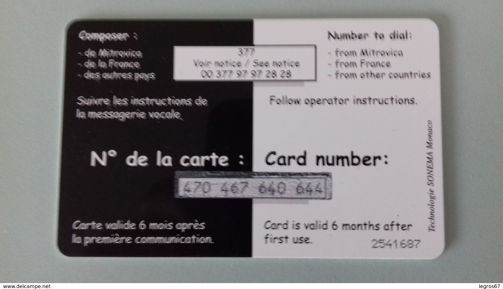 TELECARTE ECOPHONING GRISE - KAFOR -  Cartes à Usage Militaire