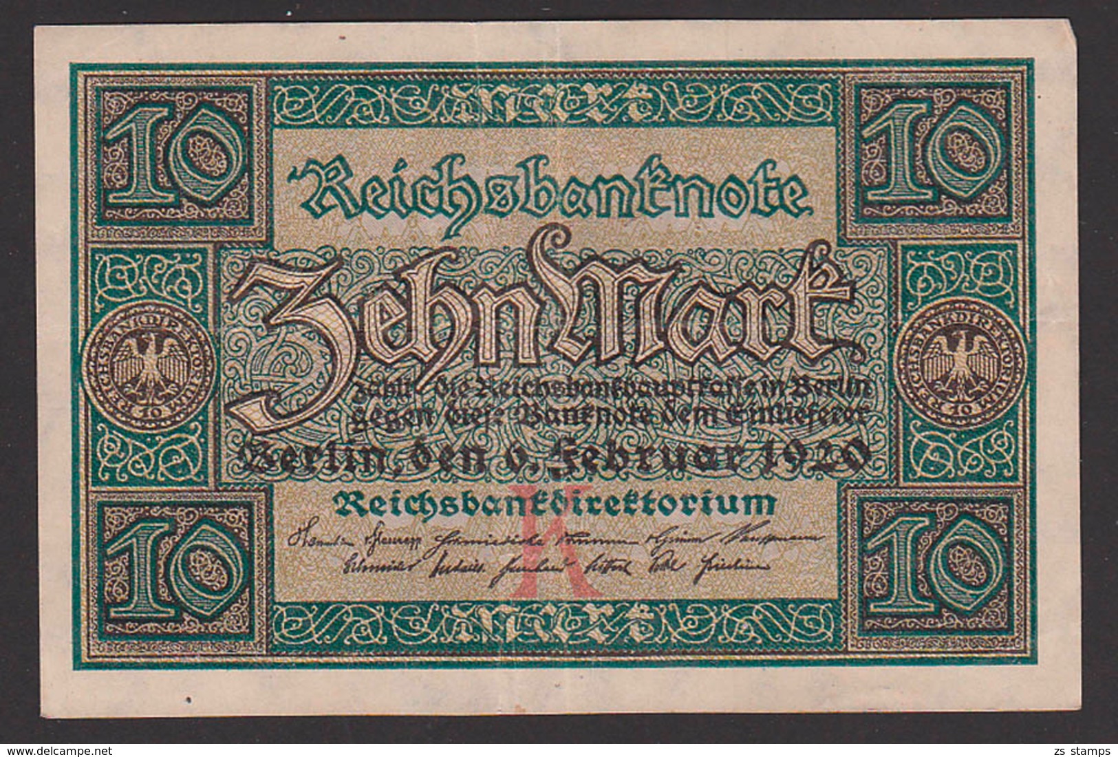 Deutsches Reich, Reichsbanknote 10 Mark Vom 6. Februar 1920 Nr. 7858218 - 10 Mark