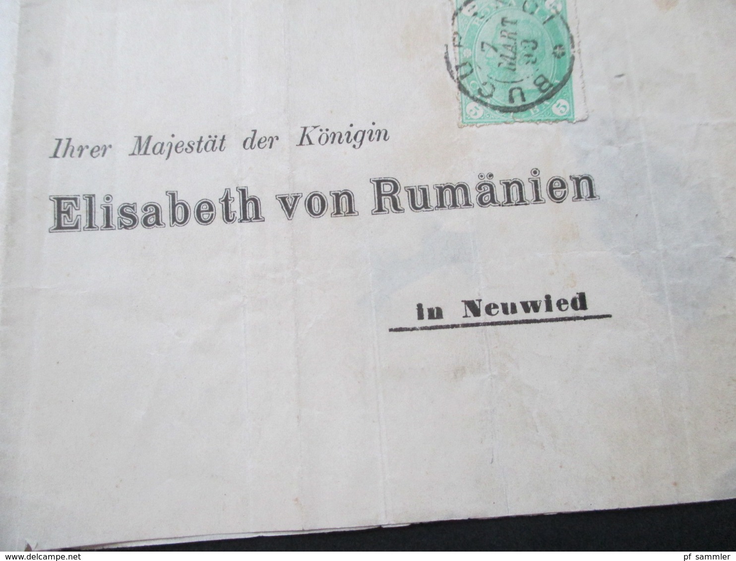 Social Philately Streifband 1893 Ihrer Majestät Der Königin Elisabath Von Rumänien In Neuwied Königshaus - Lettres & Documents