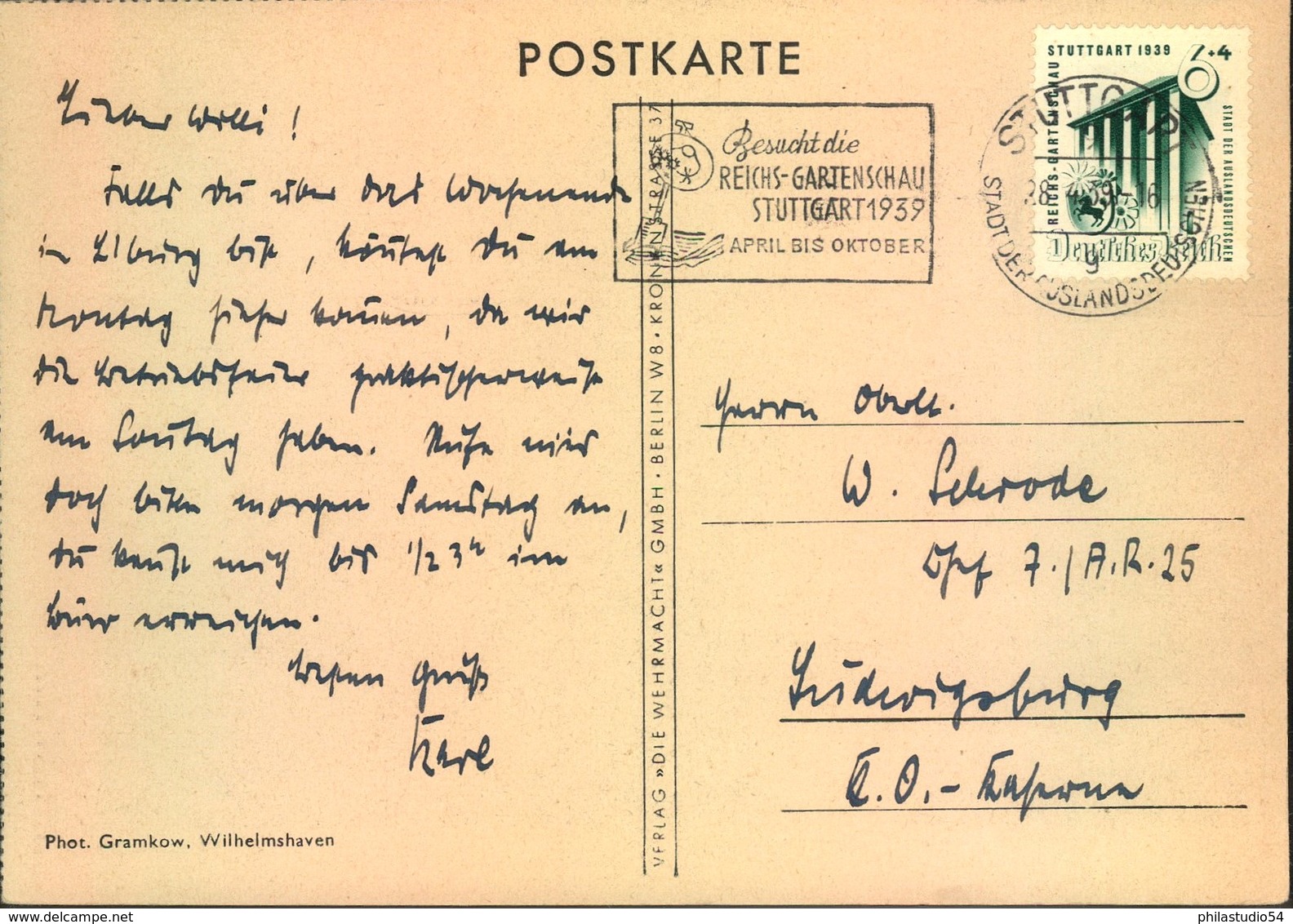 1939, Propagandakarte "Torpedo Los" Sent From STUTTGART 28.4.39 To A Soldier In Ludwisgburg Barracks - Maritiem