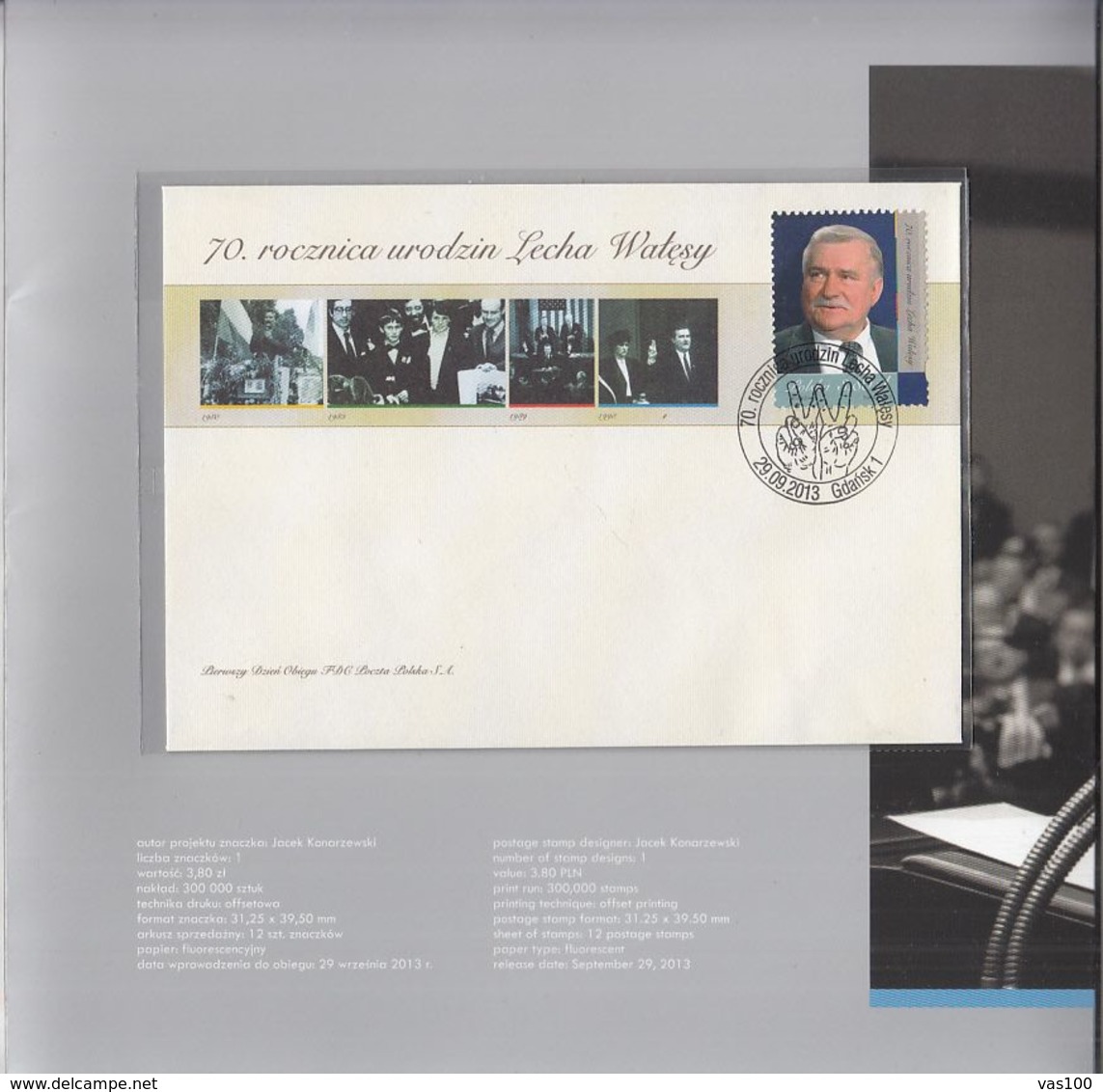 LECH WALESA ANNIVERSARY BOOKLET WITH COVER FDC AND RED BIG COVER, 2013, POLAND - Postzegelboekjes