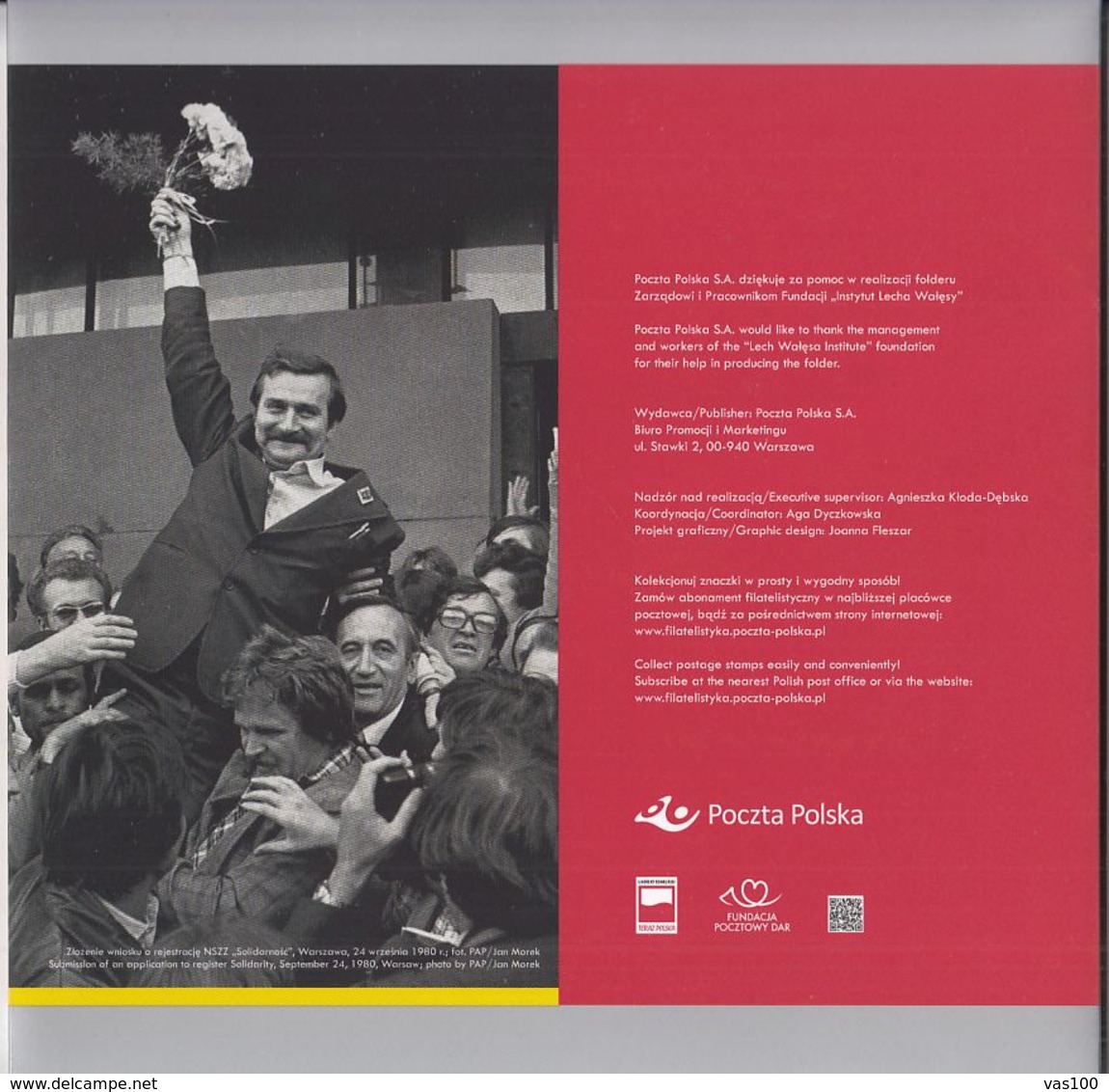 LECH WALESA ANNIVERSARY BOOKLET WITH COVER FDC AND RED BIG COVER, 2013, POLAND
