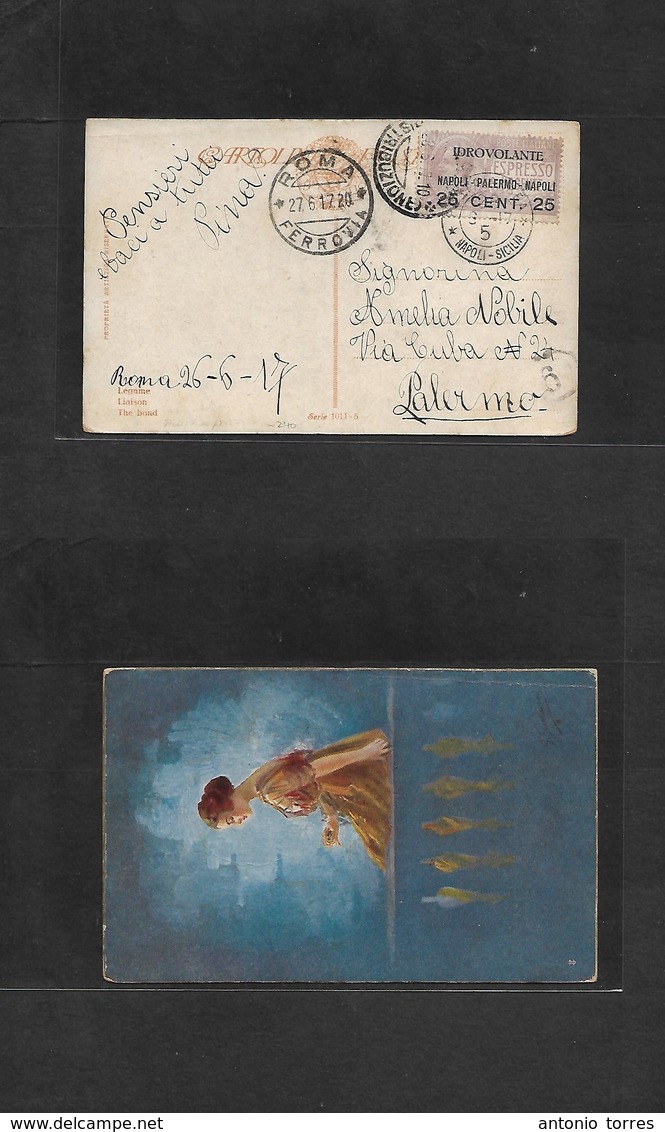 Italy - Xx. 1917 (27 June) Idrovolante Napoli - Palermo - Napoli. Roma - Palermo. Fkd Ppc, Ovptd Stamp Special Cachet. V - Unclassified