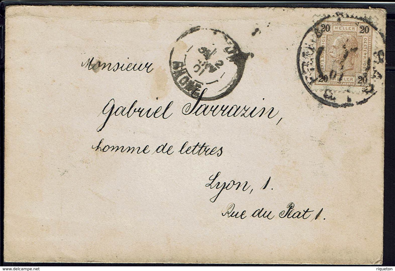 Tchécoslovaquie -1901 "Présidium Rady Kral.Hlav.Mesta Prahy" Timbre Autrichien 20 H Sur Enveloppe De Praha Pour Lyon - - ...-1918 Prephilately